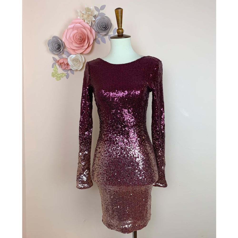 Mind Code Purple Sequin Backless Dress - image 2